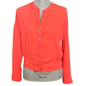 Xhilaration Top - Size XS - Orange Button Front - Long Roll Tab Sleeve